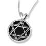 Sterling Silver Round Star of David Necklace – Black - 1
