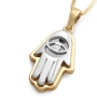 14K Yellow and  White Gold Layered Hamsa Pendant Necklace with Evil Eye Motif - 1