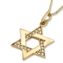 Exquisite 14K Yellow Gold and Cubic Zirconia Interlocking Star of David Pendant Necklace - 2