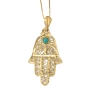 14K Gold Women’s Hamsa Pendant with Ornate Design and Turquoise Stone  - 1