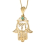 14K Gold Women’s Hamsa and Chai Pendant with Ornate Design and Turquoise Stone - 1