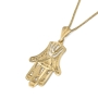 14K Gold Women’s Filigree Hamsa Pendant with Menorah Design - 2