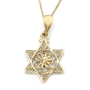 14K Delicate Star of David Pendant with Flower for Women - 2