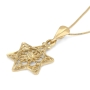 14K Delicate Star of David Pendant with Flower for Women - 3