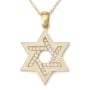 14K Gold and White Enamel Star of David Pendant with Cubic Zirconia Stones - 1