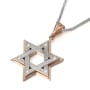 Two-Toned 14K Red Gold Double Star of David Pendant Necklace With White Diamonds - 2