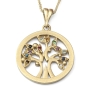 Stylish 14K Yellow Gold Tree of Life Pendant Necklace With Colorful Gemstones - 2