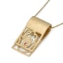 14K Yellow Gold Hamsa Folded Tab Ruby Pendant Necklace  - 1