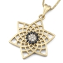 Modern 14K Yellow Gold Star of David Pendant Necklace With Diamonds and Sapphire Stones - 2
