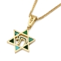 Dainty 14K Yellow Gold Star of David Pendant with Chai and Eilat Stone - 2