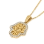 14K Gold Hamsa with Foliate Design and Lined with Diamonds - Color Option - 4