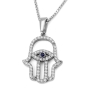 14K White Gold Hamsa and Evil Eye Pendant with Sapphire and Studded with Diamonds - 1
