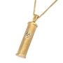 14K Gold Cylinder Mezuzah Pendant with White Gold Shin and Hammered Texture - 2