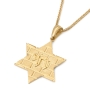 14K Gold Star of David Pendant with Western Wall Design and Chai  - 3