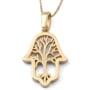 14K Gold Hamsa Pendant Necklace With Tree of Life Design - 2