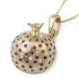 Three-Dimensional 14K Yellow Gold Pomegranate Pendant Necklace With White Diamonds and Ruby Stones - 2