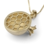 14K Gold Three-Dimensional Pomegranate Pendant Necklace With Honeycomb Design - 3