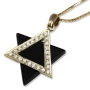 Star of David: 14K Gold Diamond Encrusted Pendant with Onyx - 1