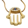 14K Gold Diamond-Encrusted Hamsa Pendant with Sapphire Evil Eye - 1