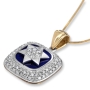 Star of David 14K Gold and Diamond Blue Enamel Square Necklace - 3