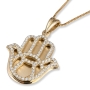 Large 14K Gold Hamsa Pendant with Diamonds  - 1