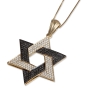 14K Gold Star of David Pendant with Black and White Diamonds - 5