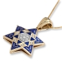 Large Blue Enamel and 14K Gold Diamond Star of David Pendant Necklace - 7