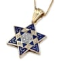 Large Blue Enamel and 14K Gold Diamond Star of David Pendant Necklace - 6
