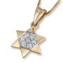 14K Gold Star of David Diamond Necklace - 1