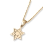 14K Yellow Gold Star of David Pendant with Two Engraved Stars - 1
