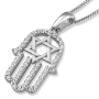 14K Gold Hamsa Pendant with Star of David and Cubic Zirconia Stones (Available in White or Yellow Gold) - 1
