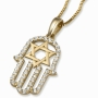 14K Gold Hamsa Pendant with Star of David and Cubic Zirconia Stones (Available in White or Yellow Gold) - 2
