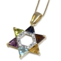 14K Gold Star of David Pendant with 6 Gemstones and Diamonds - 1