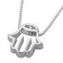 Sterling Silver Hamsa Necklace with Cubic Zirconia Diamond - 1