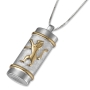 Sterling Silver Two-Tone Brushed-Finish Mezuzah Necklace - 1