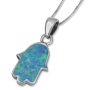 Sterling Silver Double Sided Hamsa Necklace with Opal - 2