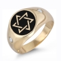 14K Yellow Gold and Black Enamel Star of David Ring with Diamond Stones - 4