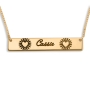 Gold Plated Bar Script Name Necklace with Hearts - 1