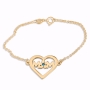 Double Thickness Gold-Plated Mom Heart Flower Bracelet with Birthstone - 1