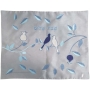Grey "Shabbat Shalom" Challah Cover with Birds and Leaves - Blue - 1
