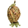 Enameled and Jeweled Pewter Hinged Egg Havdallah Spice Box and Candle Holder - Peacock (Green) - 1
