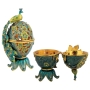 24K Gold Plated Peacock Spice Box - Turquoise with Sapphire and Amber Crystals - 1