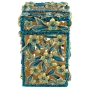 24K Gold Plated Jeweled Tzedakah Box - Turquoise with Amber Crystals - 1