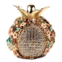 24K Gold Plated Jeweled Pomegranate Spice Box - Brown with Emerald Crystals - 1