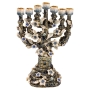 24K Gold Plated Jeweled 7 Branched Menorah - Turquoise with Amber Crystals - 1