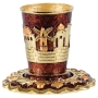  Enameled and Jeweled Pewter Kiddush Cup and Saucer - Jerusalem (Night) - 1