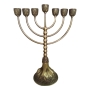 Brass-Plated Traditional Ornate 7-Branched Menorah - Medium   - 1
