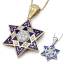 Large Blue Enamel and 14K Gold Diamond Star of David Pendant Necklace - 11