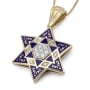 Large Blue Enamel and 14K Gold Diamond Star of David Pendant Necklace - 1
