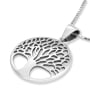 Large Sterling Silver Circular Pendant Necklace With Tree of Life Design (For Both Men & Women) - 2